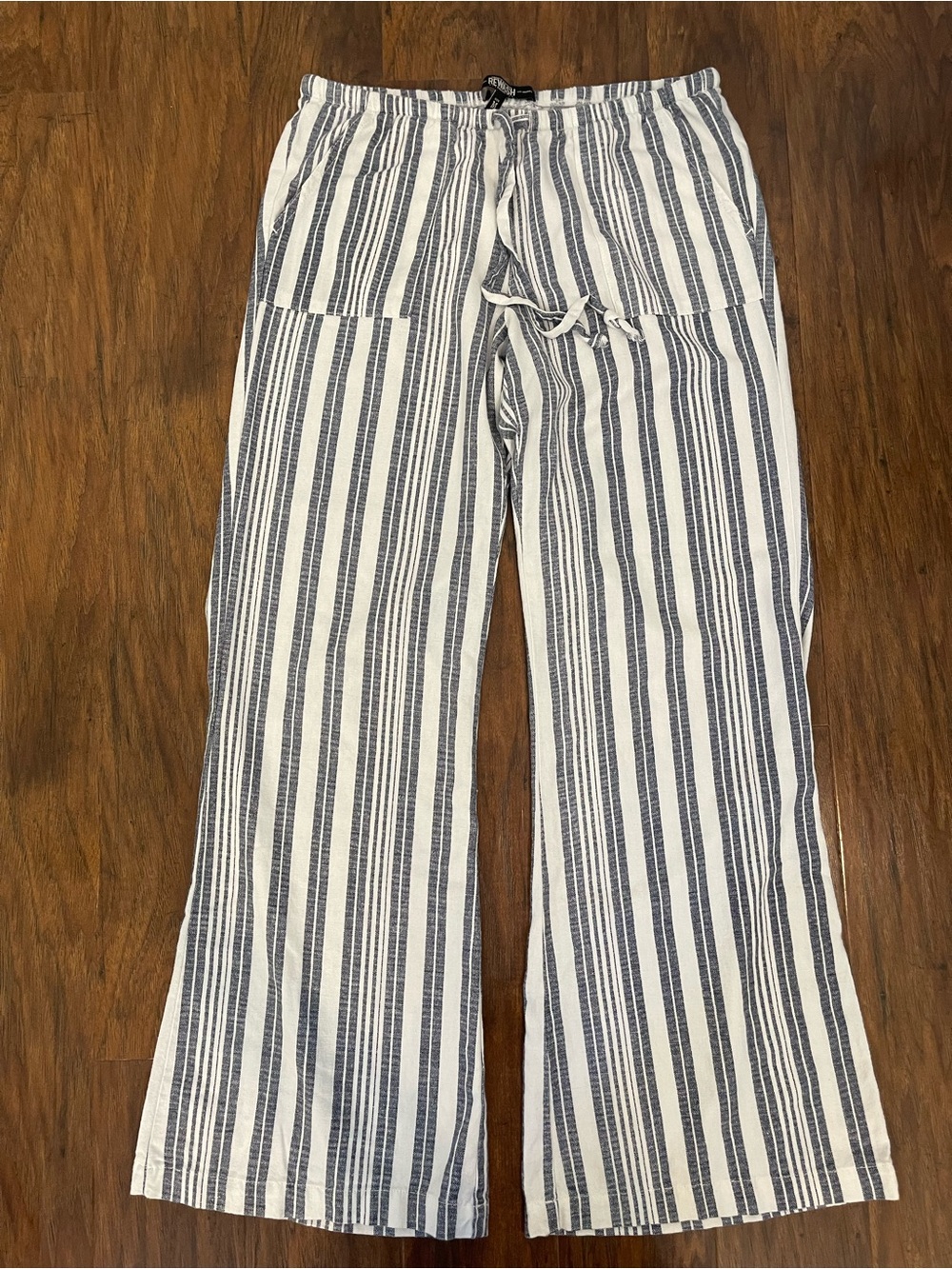Rewash Boardwalk Linen Rayon Wide Leg Pants Striped Smocked Waist M GUC